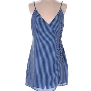 Wild Honey Blue & White Pinstripe Faux Wrap Romper – Size Large